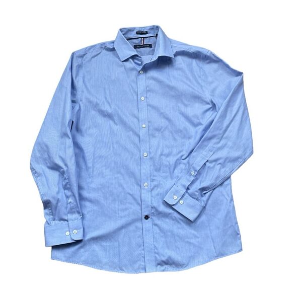 Tommy Hilfiger Mens Dress Shirt Slim Fit Non Iron 15.5 32/33 Blue - Picture 1 of 12
